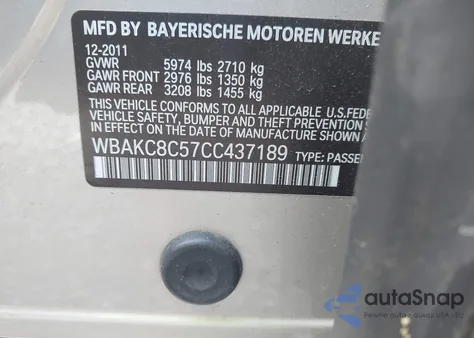 2012 BMW 750Li xDrive z USA, uszkodzony, nr VIN WBAKC8C57CC437189